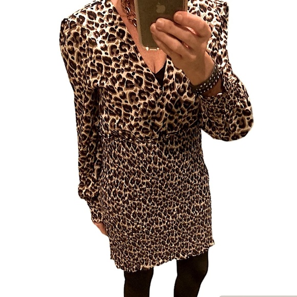 She + Sky Animal Print Smocked Skirt Dress Size Medium - Picture 2 of 11